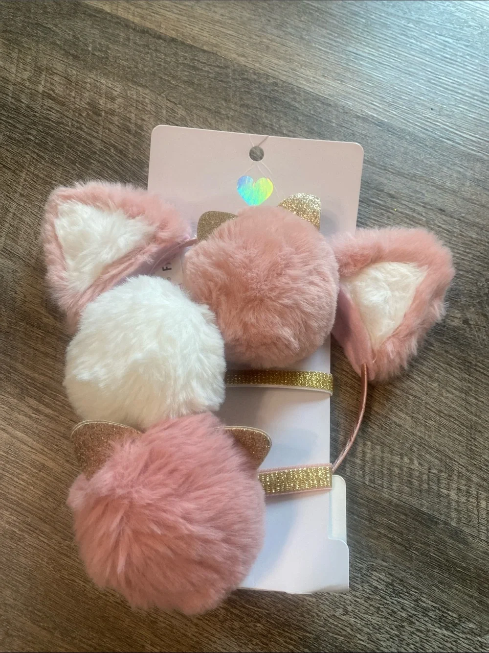 NWT Children’s Place furry 3 Pompoms pony’os  Cat Ear Headband Set